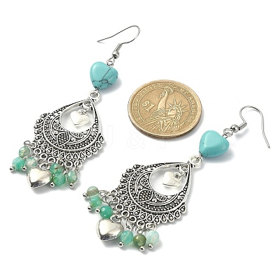 Natural Agate(Dyed) & Synthetic Turquoise Heart Chandelier Earrings EJEW-JE05364-03-1