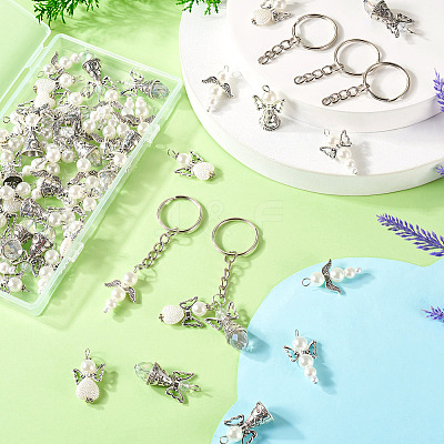 60Pcs 6 Styles Alloy & Glass Pearl Beaded Pendants PALLOY-TAC0162-1