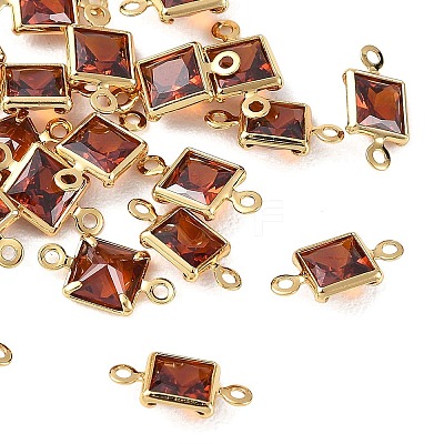 SHEGRACE Brass Pave Cubic Zirconia Square Connector Charms XGRQ2O364-440B-G-1