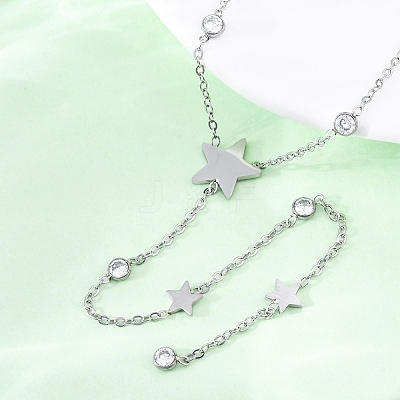 304 Stainless Steel Crystal Rhinestone Star Lariat Necklaces NJEW-R026-15P-1