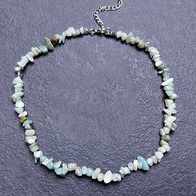 Natural Flower Amazonite Chip Beaded Necklaces for Women IW6789-27-1