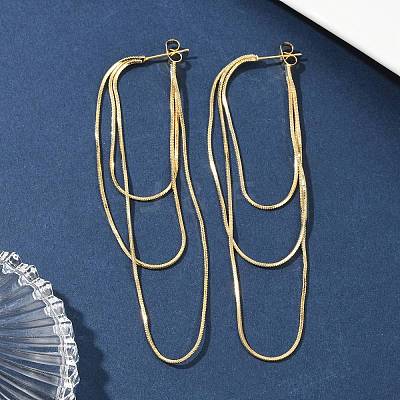 Brass Snake Chains Tassel Dangle Stud Earrings for Women EJEW-H092-11G-1