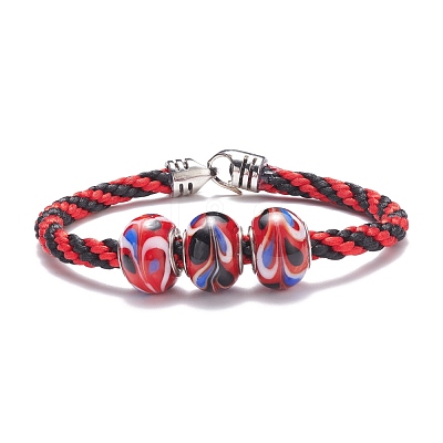 Triple Handmade Lampwork Beaded Braided Cord Bracelet for Women BJEW-JB07598-1