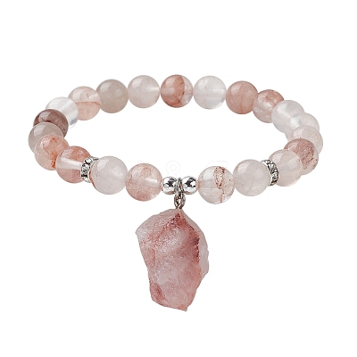 Natural Ferruginous Quartz Round Beaded Stretch Bracelets BJEW-JB10089-02-1