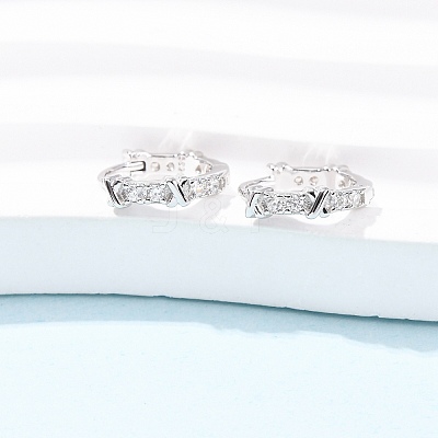 Ring with Letter X 925Sterling Silver Micro Pave Clear Cubic Zirconia Hoop Earrings for Women EJEW-K317-03P-1