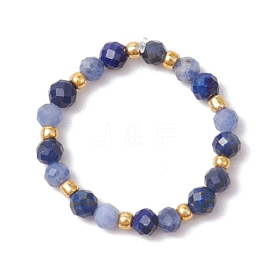 Natural Sodalite Beaded Stretch Rings RJEW-JR00867-01-1