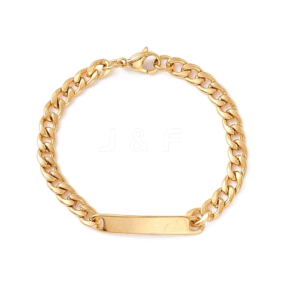 Ion Plating(IP) 304 Stainless Steel Curb Chain with Bar Link Bracelet for Men Women BJEW-F428-01A-G-1