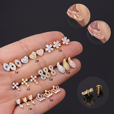 Brass Micro Pave Clear Cubic Zirconia Cartilage Earrings WGF4DCF-09-1