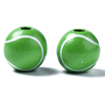 Painted Natural Wood European Beads WOOD-S057-052-1