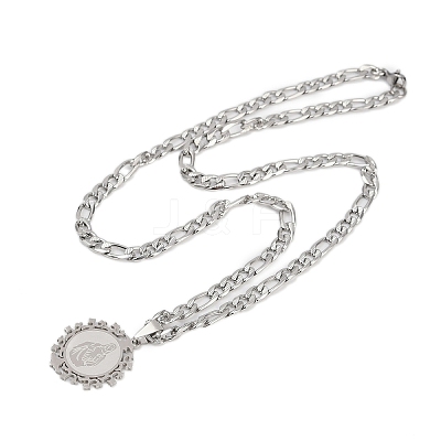 Flat Round with Virgin Pattern 201 Stainless Steel Pendant Necklaces for Men Women LS-NJEW-K283-20P-1