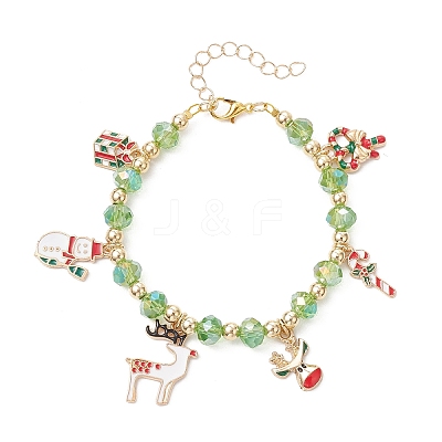 3Pcs 3 Colors Christmas Alloy Enamel Charm Bracelets BJEW-JB12077-1