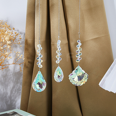 6Pcs 6 Styles Teardrop & Oval Glass Hanging Suncatchers HJEW-FH00201-1