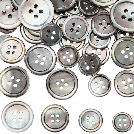 42Pcs 4 Styles 4-Hole Natural Black Lip Shell Buttons SHEL-BBC0001-17-1