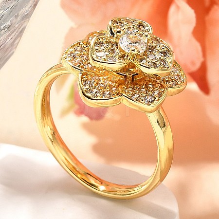 Flower Rotatable Finger Ring for Women RJEW-U035-01G-08-1