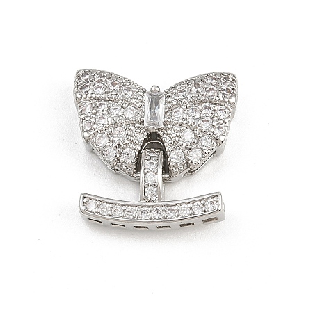 Brass Micro Pave Clear Cubic Zirconia Fold Over Clasps KK-C075-38P-1
