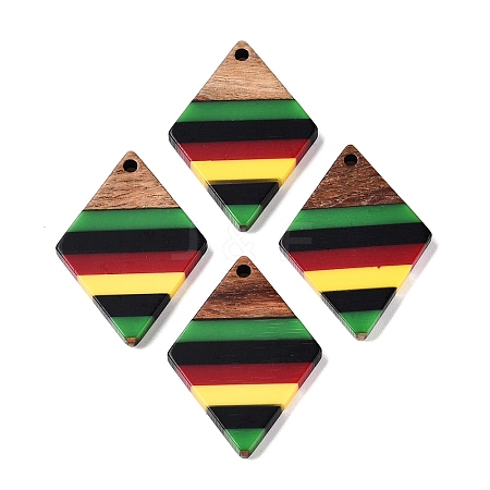 Jamaican Colour Epoxy Resin & Walnut Wood Pendants RESI-N039-122N-1