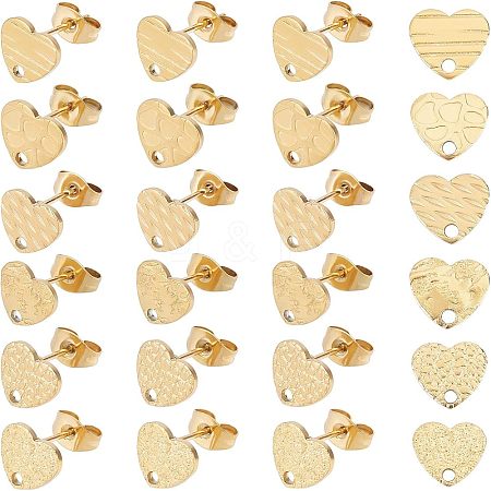 Unicraftale 24Pcs 6 Style Heart Shape PVD Vacuum Plating 304 Stainless Steel Stud Earring Findings EJEW-UN0001-64-1