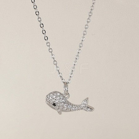 Ocean Summer Brass Pave Clear Cubic Zirconia Pendant Necklaces FS-WG82AA1-13-1