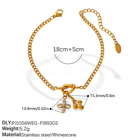 304 Stainless Steel Crystal Rhinestone Knot Charm Bracelets for Women WGFD32A-04-1