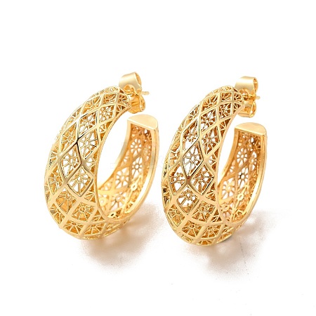 Rack Plating Brass Hollow Out Round Stud Earrings EJEW-F308-01G-1