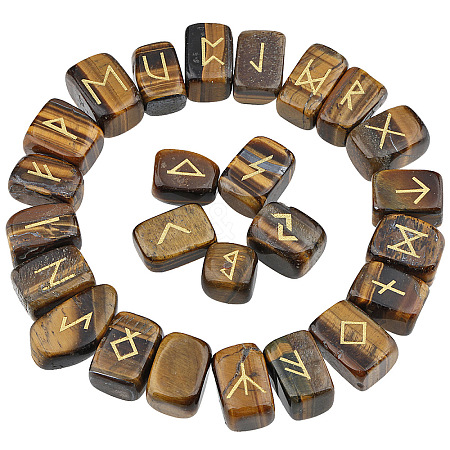 Viking Runes Engraved Rectangle Natural Tiger Eye Rune Stones PW-WG207BF-04-1