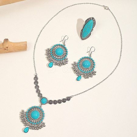 Bohemian Style Fan Alloy & Synthetic Turquoise Earrings & Necklaces & Cuff Sets WG86A2C-07-1