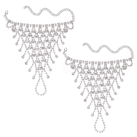 2Pcs Brass Rhinestone Chain Finger Rings Bracelet BJEW-ME0001-01S-1