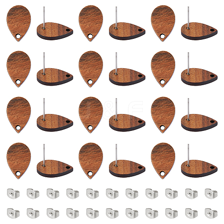 Unicraftale 15 Pair Walnut Wood Stud Earring Findings STAS-UN0055-14A-1