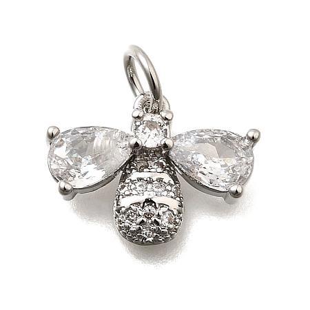 Bees Brass Micro Pave Cubic Zirconia Charms KK-S508-47P-1