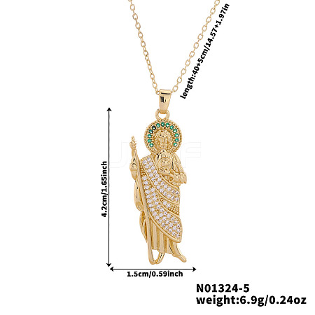 Shiny Brass Clear Cubic Zirconia Religion Saint Jude Pendant Necklaces for Christmas and Birthday Parties PX0651-5-1