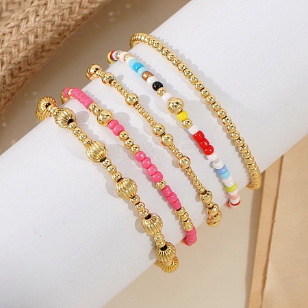Vintage Bohemian Glass Tila Beaded Stretch Tile Bracelet Sets BU0757-1-1