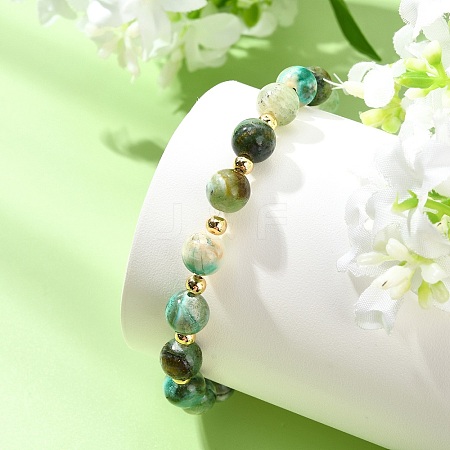 Natural Green Line Jasper & Brass Beads Stretch Bracelets for Women Men BJEW-JB13832-1