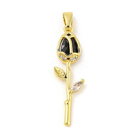 Rose Flower for Valentine's Day Real 18K Gold Plated Rack Plating Brass Micro Pave Cubic Zirconia Pendants KK-R153-01E-G-1