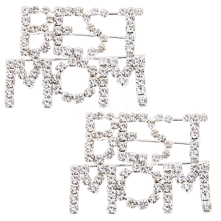 2Pcs Mother's Day Theme Word Best Mon Alloy Rhinestone Brooches JEWB-FH0001-86-1