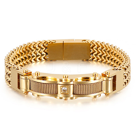 304 Stainless Steel Pave Cubic Zirconia Wheat Chain Bracelets for Men's FS-WGC4B47-01-1