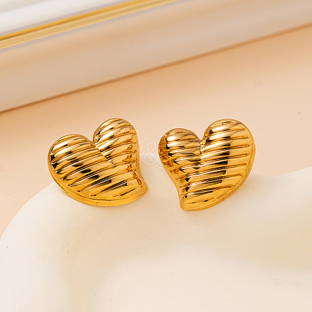 Asymmetrical Brass Texture Heart Stud Earrings VL5790-1