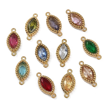 Ion Plating(IP) 304 Stainless Steel Cubic Zirconia Horse Eye Links Connector Charms X1-STAS-K256-21G-1