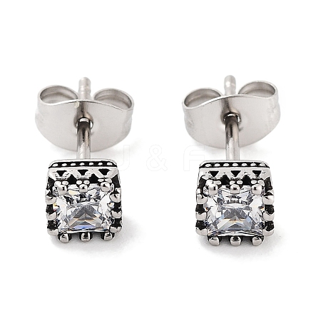Square 316 Surgical Stainless Steel Pave Cubic Zirconia Stud Earrings for Women Men EJEW-Z050-05A-AS-1