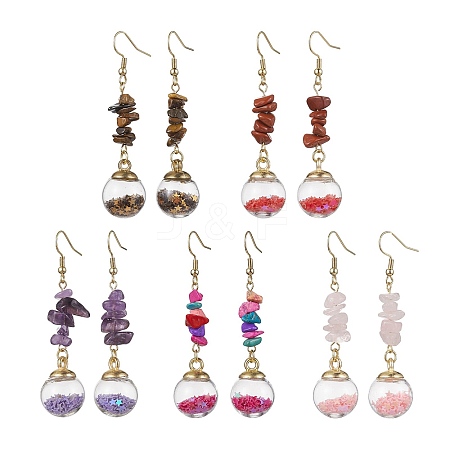 Natural & Synthetic Mixed Gemstone Chips Dangle Earrings EJEW-JE05634-1