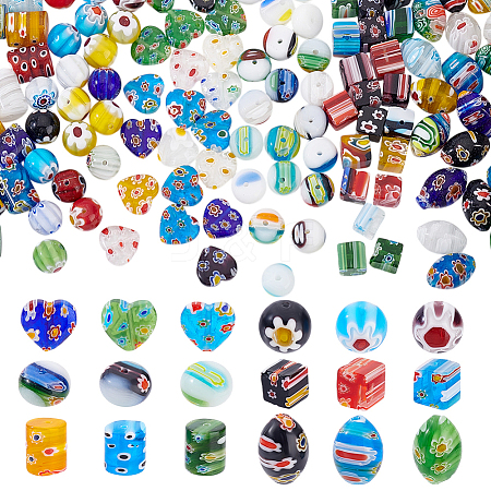 120Pcs 6 Styles Handmade Millefiori Glass Lampwork Round Bead Strands LAMP-GA0001-20-1