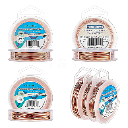 BENECREAT 3 Rolls 3 Style Bare Round Copper Craft Wire CWIR-BC0006-16-1