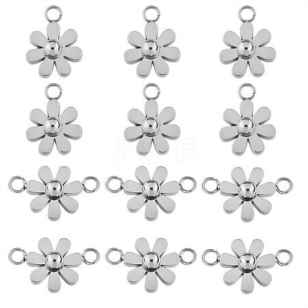 12Pcs 430 Stainless Steel Small Flower Connector Charms & Pendants JX240A-1