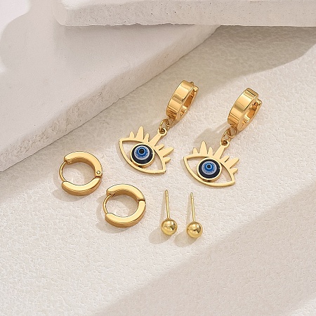 3 Pairs 3 Styles 201 Stainless Steel Earrings Sets QS4475-2-1