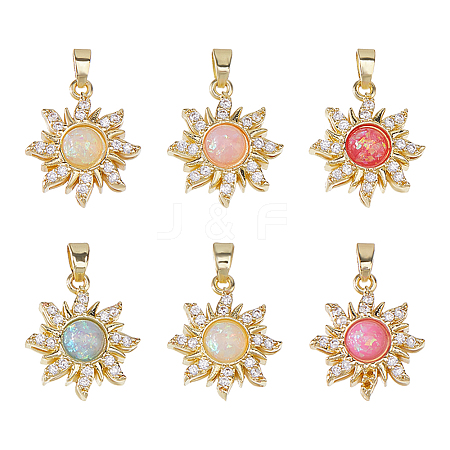 6Pcs 6 Colors Rack Plating Brass Pendant KK-DC0004-98-1