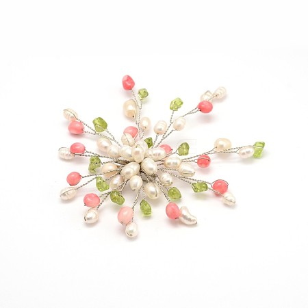 Flower Pearl Safety Brooches JEWB-O002-12A-1