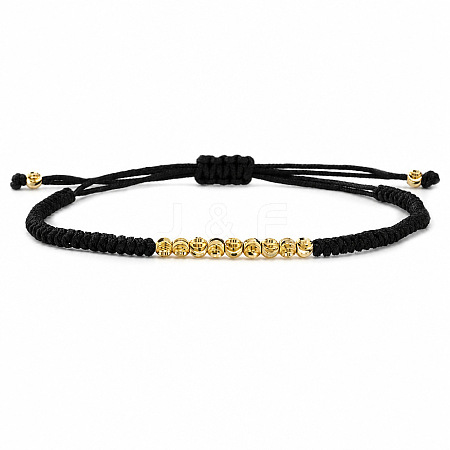 Adjustable Brass Corrugated Round Braided Bead Bracelets for Men Women UH2717-2-1