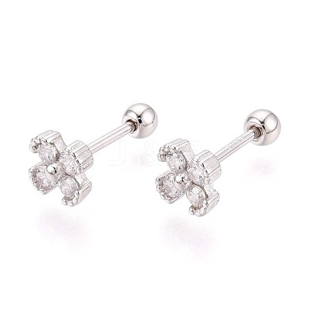 925 Sterling Silver Micro Pave Clear Cubic Zirconia Flower Stud Earrings STER-N016-86P-1