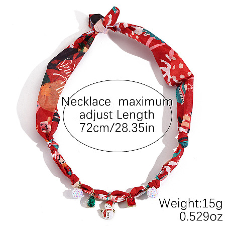 Christmas Alloy Enamel & Rhinestone & Resin & Acrylic Snowman Pendant Printed Cloth Scarf Necklaces for Women FS-WG8696E-06-1