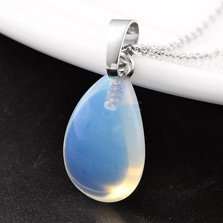 Teardrop Platinum Tone Brass Opalite Pendants G-F267-02G-1