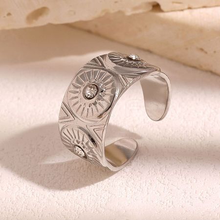 304 Stainless Steel Rhinestone Open Cuff Rings WG2F424-02-1